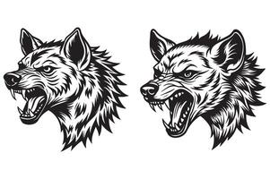 Hyena head black and white color linocut stencil silhouette clipart illustration isolated on white background 02 vector