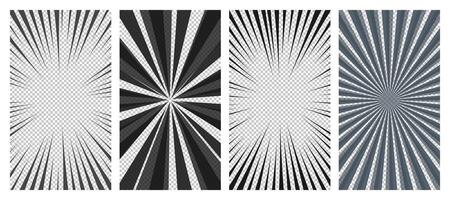 Set of comic book pages with black lines isolated on background. Template with flash explosion rays effect texture. illustration vector