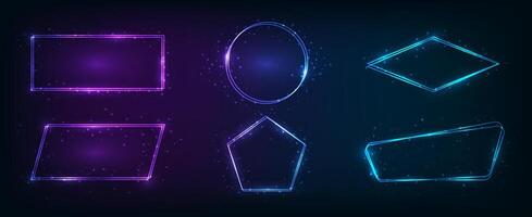Neon double frame with shining effects vector