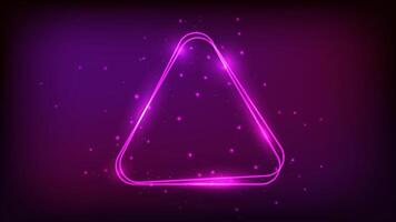 Neon rounded triangle frame with shining effects vector