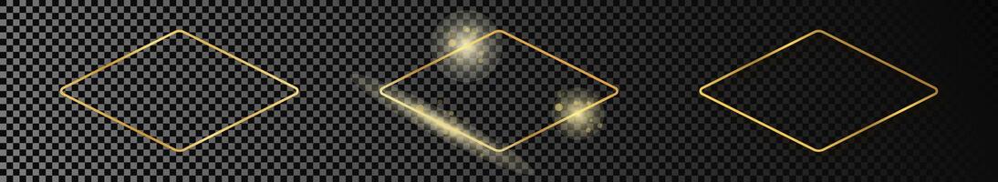 Gold glowing rounded rhombus shape frame vector