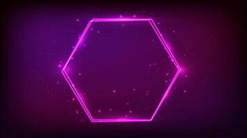 Neon double hexagon frame with shining effects vector