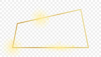 Gold glowing trapezoid shape frame isolated on background. Shiny frame with glowing effects. illustration. vector