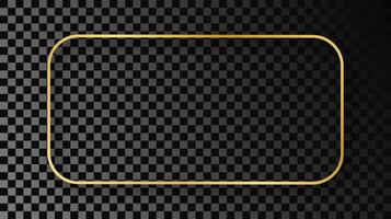 Gold glowing rounded rectangular frame with shadow isolated on dark background. Shiny frame with glowing effects. illustration. vector