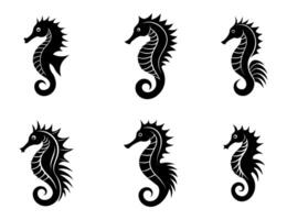 A silhouette file of a seahorse, featuring a sleek and minimalistic design with clean lines and a graceful, curved body. Perfect for marine themes. vector