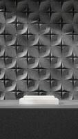 White podium 3d render mockup template in portrait with unique shape pattern wall background photo