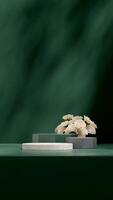 3d rendering template mockup texture concrete and terrazzo mockup in portrait with white rose photo