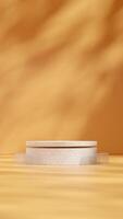 Floating terrazzo texture podium 3d render mockup image in portrait with yellow background photo