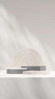 Geometrical shape backdrop 3d rendering terrazzo and concrete podium in portrait with shadow photo