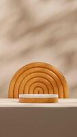 Wooden arch 3d rendering scene mockup terrazzo texture podium template in portrait layout photo