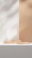 Minimal terrazzo texture podium 3d rendering mockup scene in portrait with white circle backdrop photo