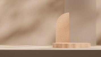 3d render mockup template terrazzo podium in landscape with glass wall backdrop photo