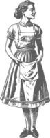 woman in apron with engraving style black color only vector