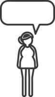 woman stick figure speech bubble with engraving style black color only vector