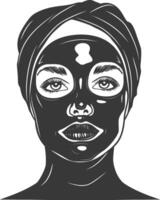 woman using face mask with engraving style black color only vector