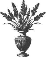 ornamental plants in vase with engraving style vector