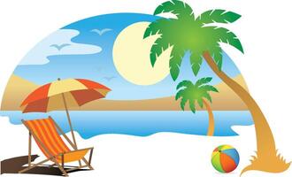 Beach Summer with Chair and Umbrella Beach and clear sky background vector