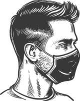 man using face mask with engraving style vector