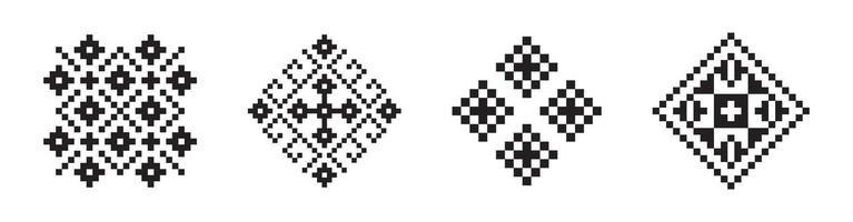 Vyshyvanka pixel pattern set. National embroidered textile ornament. vector