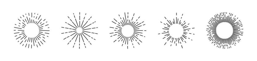 Burst radial lines set. Sunburst rays collection. vector
