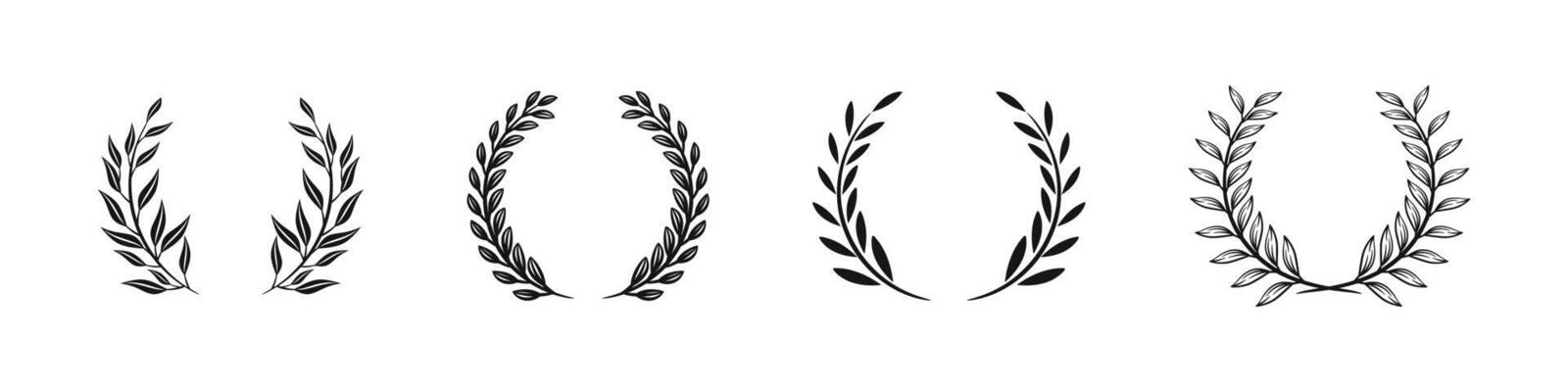 Laurel wreath set. Victory awards floral sketch collection.