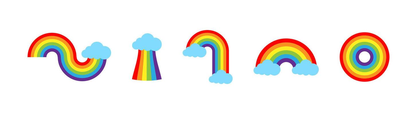 Rainbow flat cartoon style set. Colorful rainbows illustration.