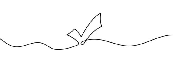 Continuous line drawing of checkmark. One continuous line tick. Continuous line drawing of tick. Checkmark linear icon. vector