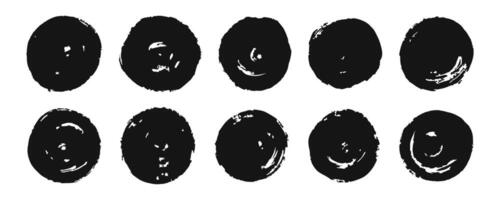 Circles grunge style set. Round grungy distressed splashes. vector