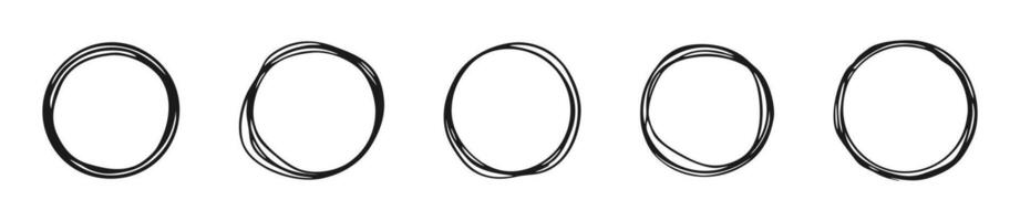 Handdrawn circles set. Sketch circle frame collection. vector