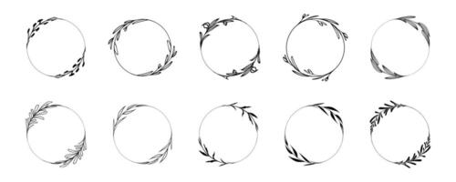Botanical wreath collection. Floral frame set. Branch with leaves frames. vector