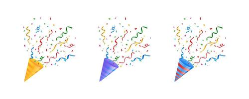 Confetti firecracker multicolor illustration. Holiday petard cracker set. vector
