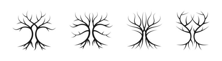 Tree branch icons. Tree silhouettes. tree root. Tree symbols. vector