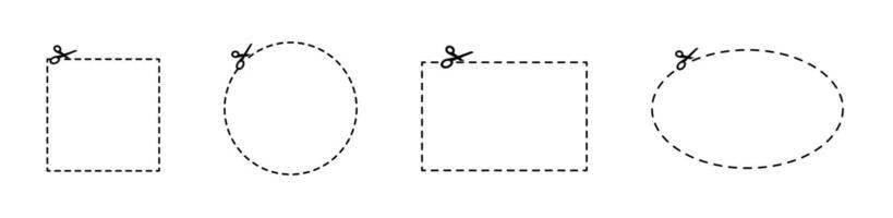 Cutout frames set. Dotted line shapes for cutting. vector