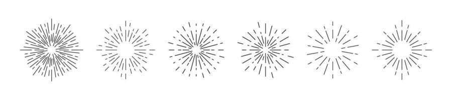 Sunburst rays collection. Burst radial lines set. vector