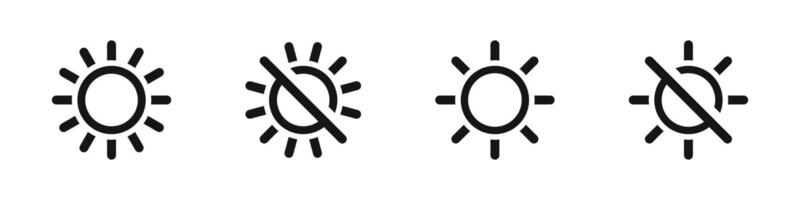 Screen brightness. Brightness settings. Brightness control icons set. Brightness icons. vector