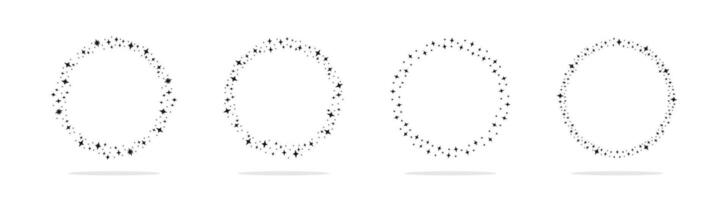 Sparkling stars circles. Sparkle star circle frame set. Wreath ring stardust border. vector