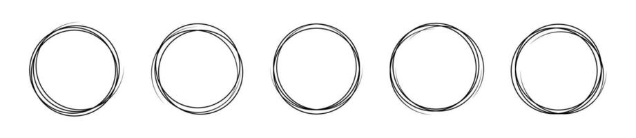 Hand drawn circles. Linear round circles set. doodle circles. Hand drawning circle line sketch set vector