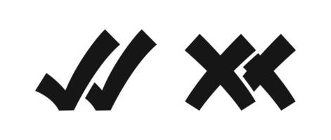 Double checkmark and cross icon set. Correct and wrong icons. vector
