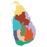 Sri Lanka map. Map of Sri Lanka in nine main regions in multicolor vector