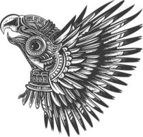 tribal animal head using Aztecs style design with engraving style vector