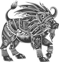 tribal animal using Aztecs style design with engraving style vector