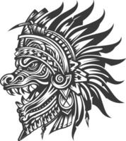 tribal animal head using Aztecs style design with engraving style vector