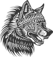 tribal animal head using Aztecs style design with engraving style vector