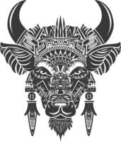 tribal animal head using Aztecs style design with engraving style vector