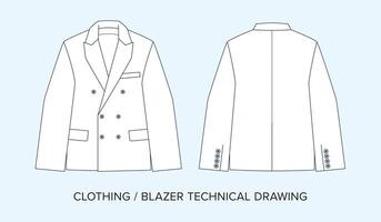 Blazer Jacket, Technical Drawing, Apparel Blueprint for Fashion Designers vector