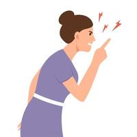 Exasperated woman pointing, gesturing with finger. Grumpy disappointed person with negative emotion, face expression. vector