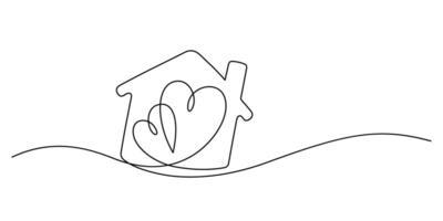 sweet home with couple heart continuous line drawing vector