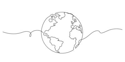 planet earth thin line illustration continuous one line vector