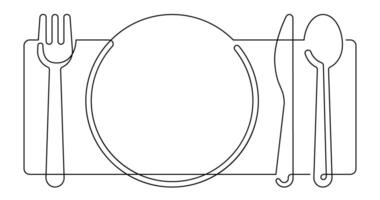 spoon fork table knife place mat continuous line art vector