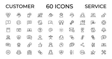 Customer service icon set. Containing customer satisfied, assistance, experience, feedback, operator and technical support icons. Thin outline icons pack. vector